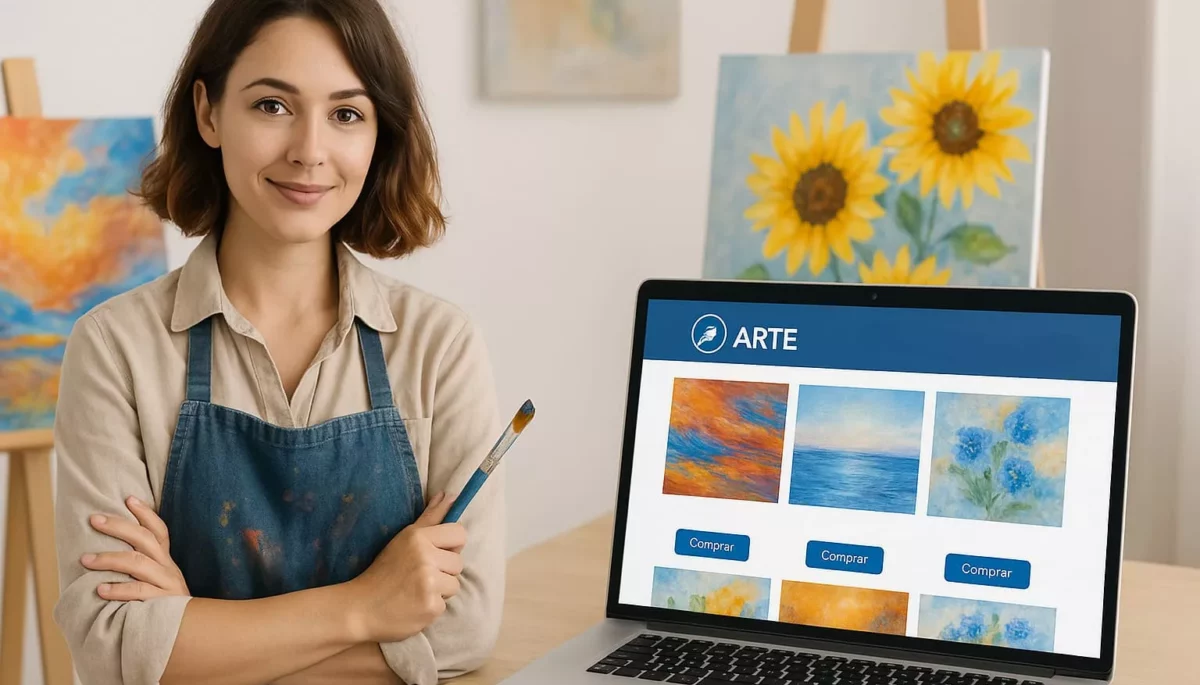 Artista aprendiendo cómo vender arte en internet a través de su tienda online.