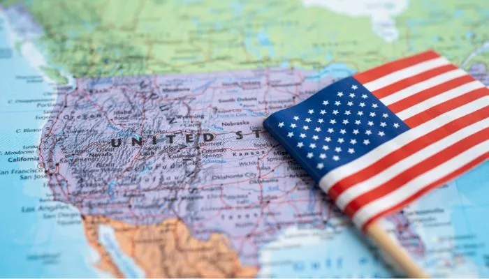 Mapa donde se acentúa el territorio estadounidense donde se pueden comprar cosas de Estados Unidos para vender en México