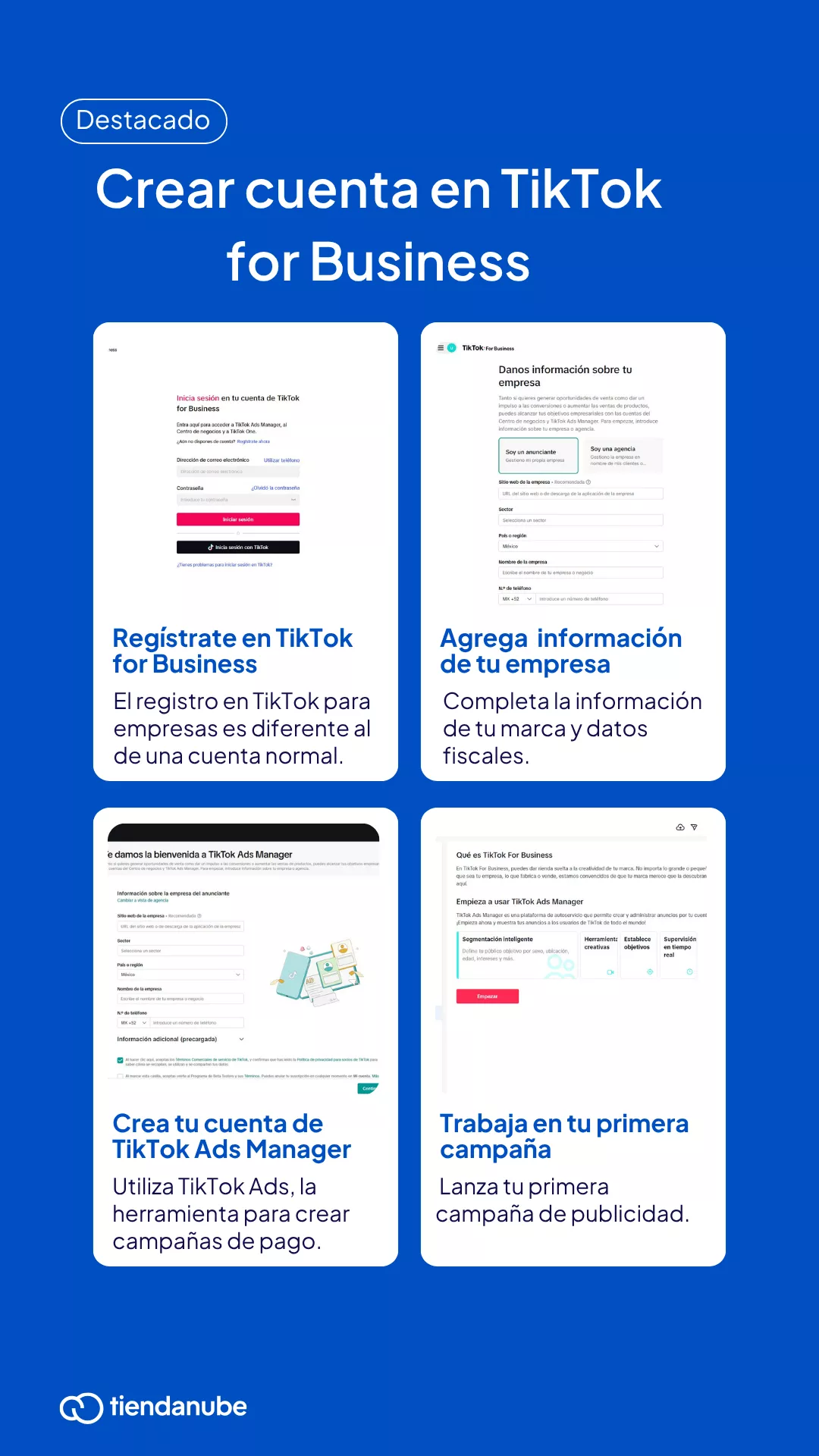 4 pasos para crear una cuenta de TikTok para empresas.