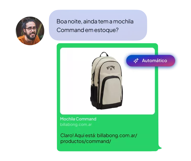 Exemplo de como funciona a interação do cliente com o chatbot do Nuvem Chat.