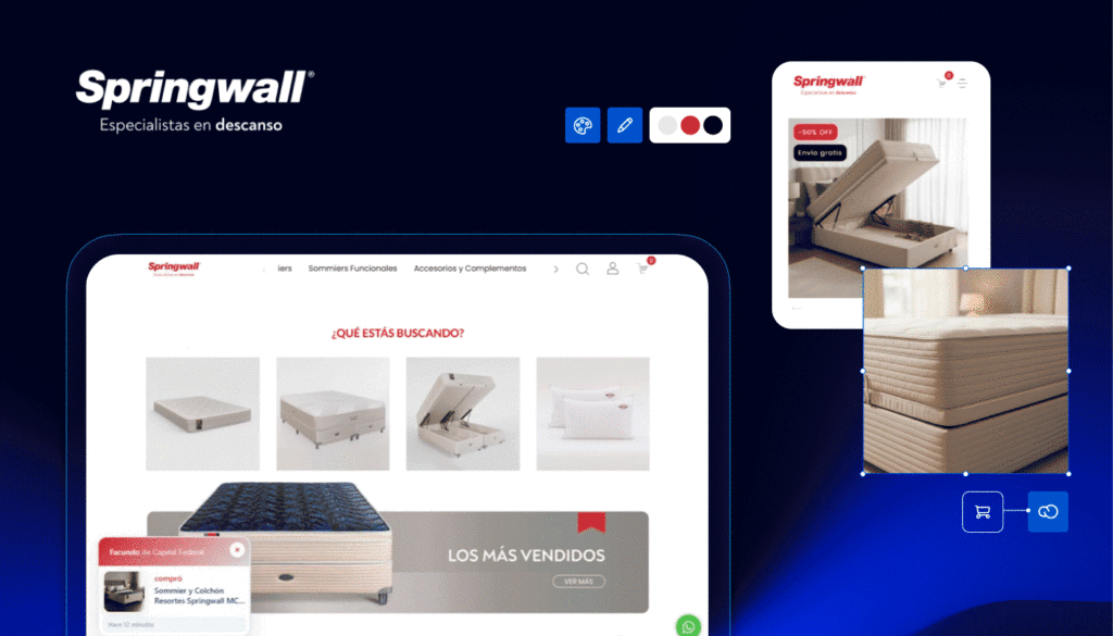 La tienda online de Springwall con colchones y sommiers, creada con Tiendanube Evolución.