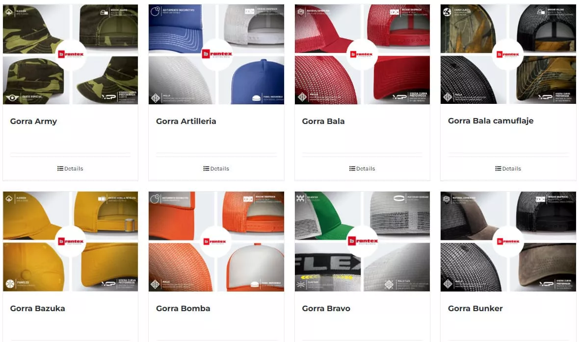 Catálogo de proveedor de gorras originales en México: Brantex.