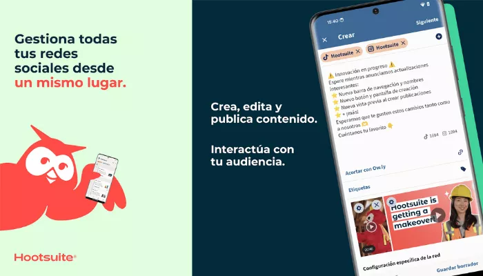 Vista general de la app de Hootsuite.