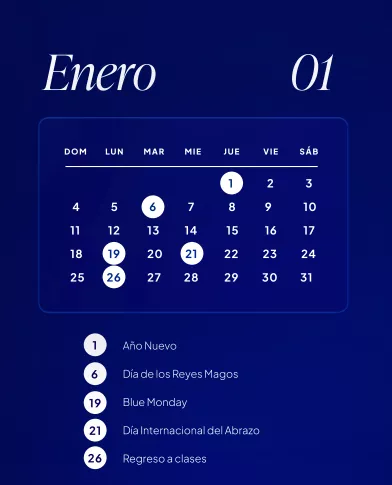 Mes de enero en el calendario comercial Colombia 2026.