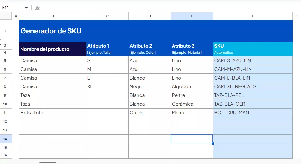Generador de Sku en google sheets.