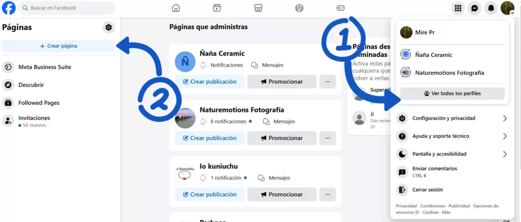 Paso uno de c&oacute;mo crear una p&aacute;gina de Facebook para empresas.