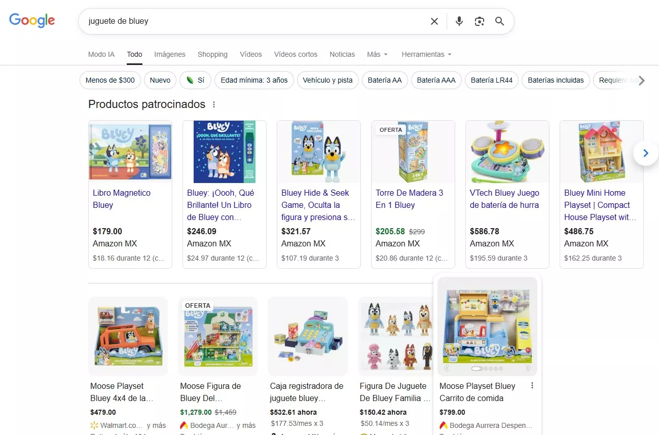 Ejemplo de cómo vender en Google Shopping.