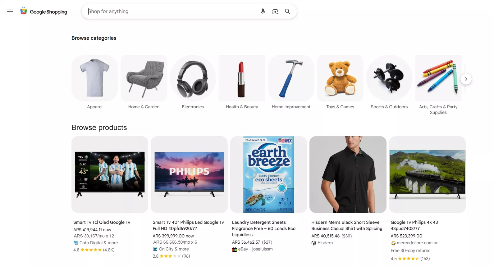 As&iacute; se ve la home de Google Shopping