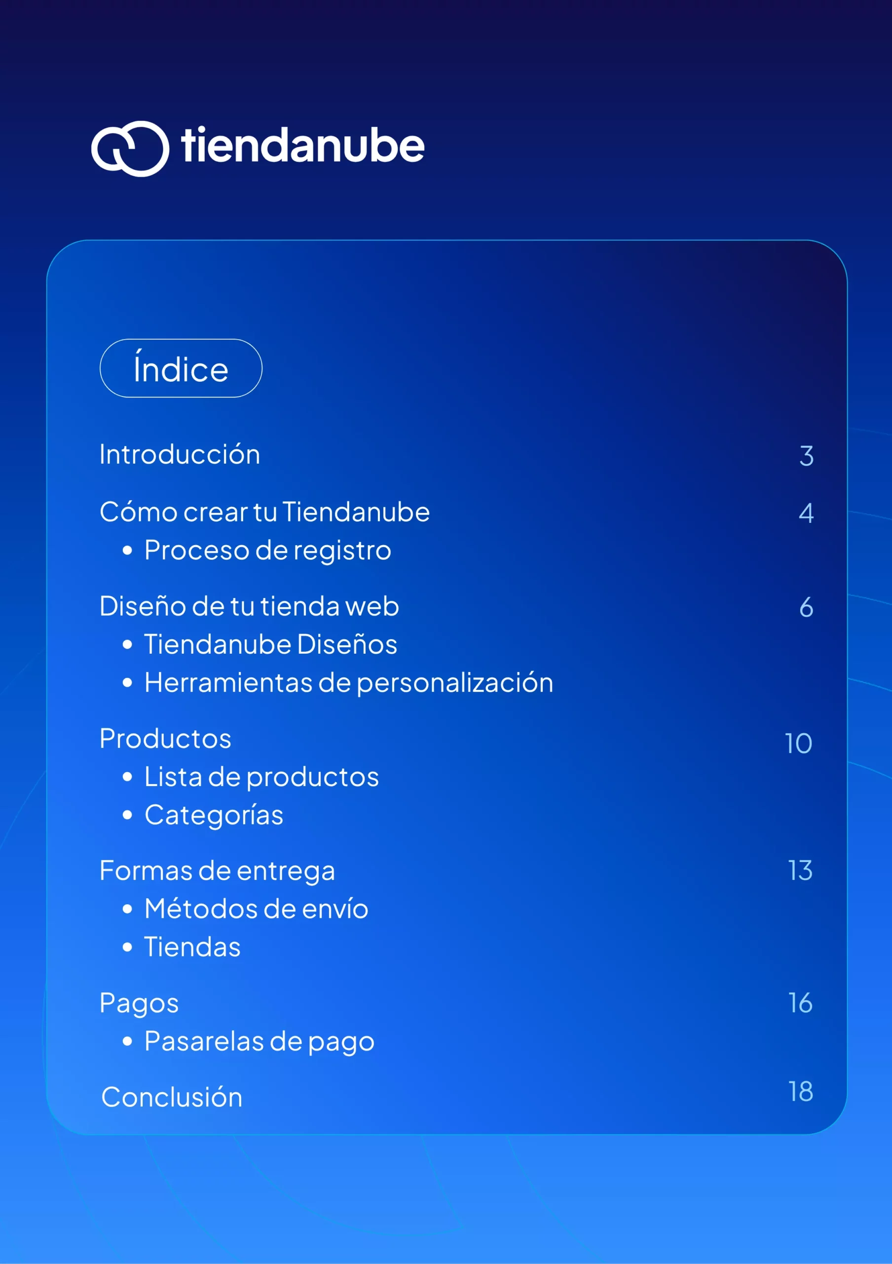&Iacute;ndice del ebook para crear una tienda online.