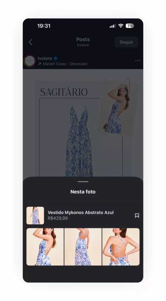 Captura de tela da loja no Instagram LV Store.
