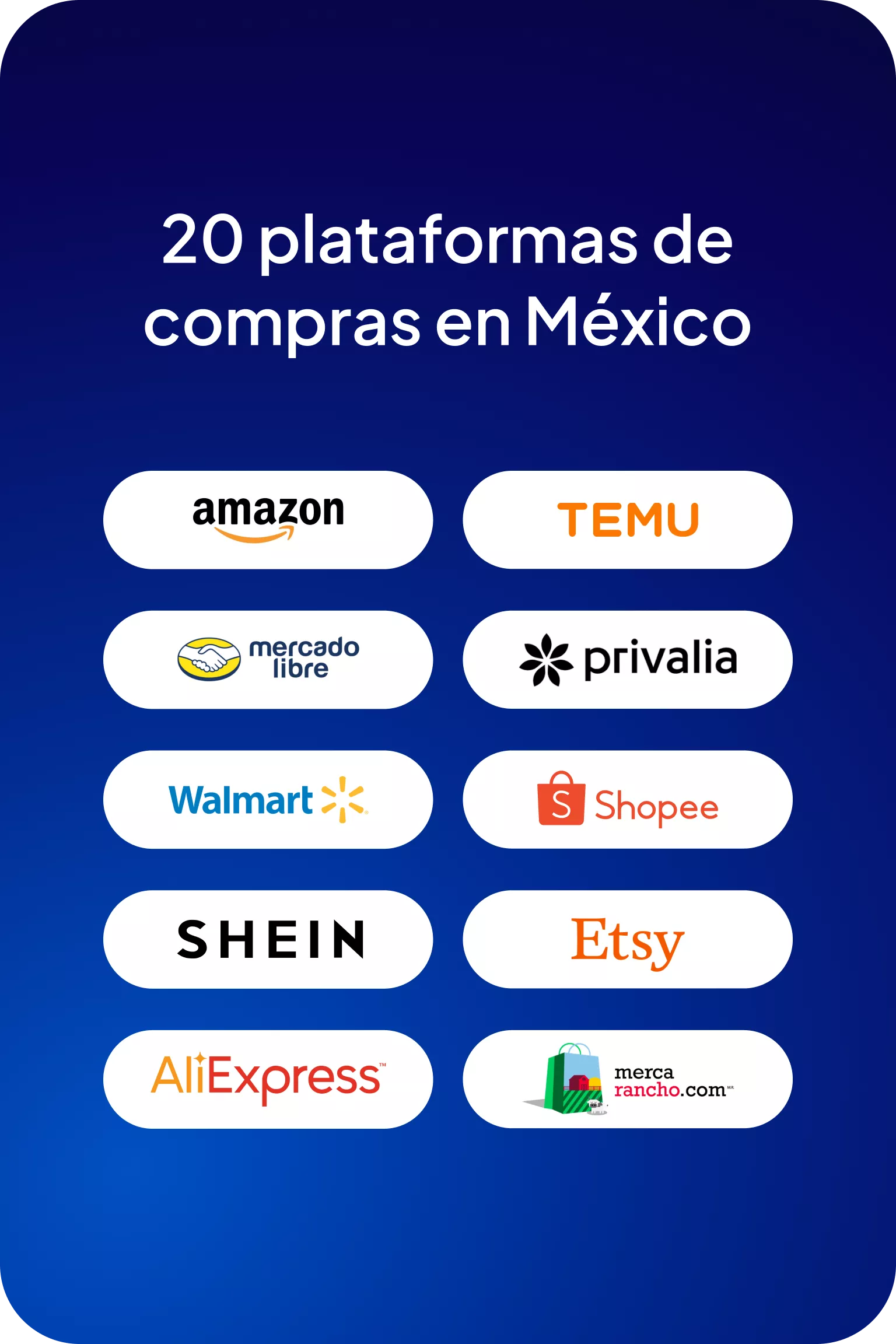20 plataformas de compra en linea en M&eacute;xico. Incluye tiendas en l&iacute;nea. 