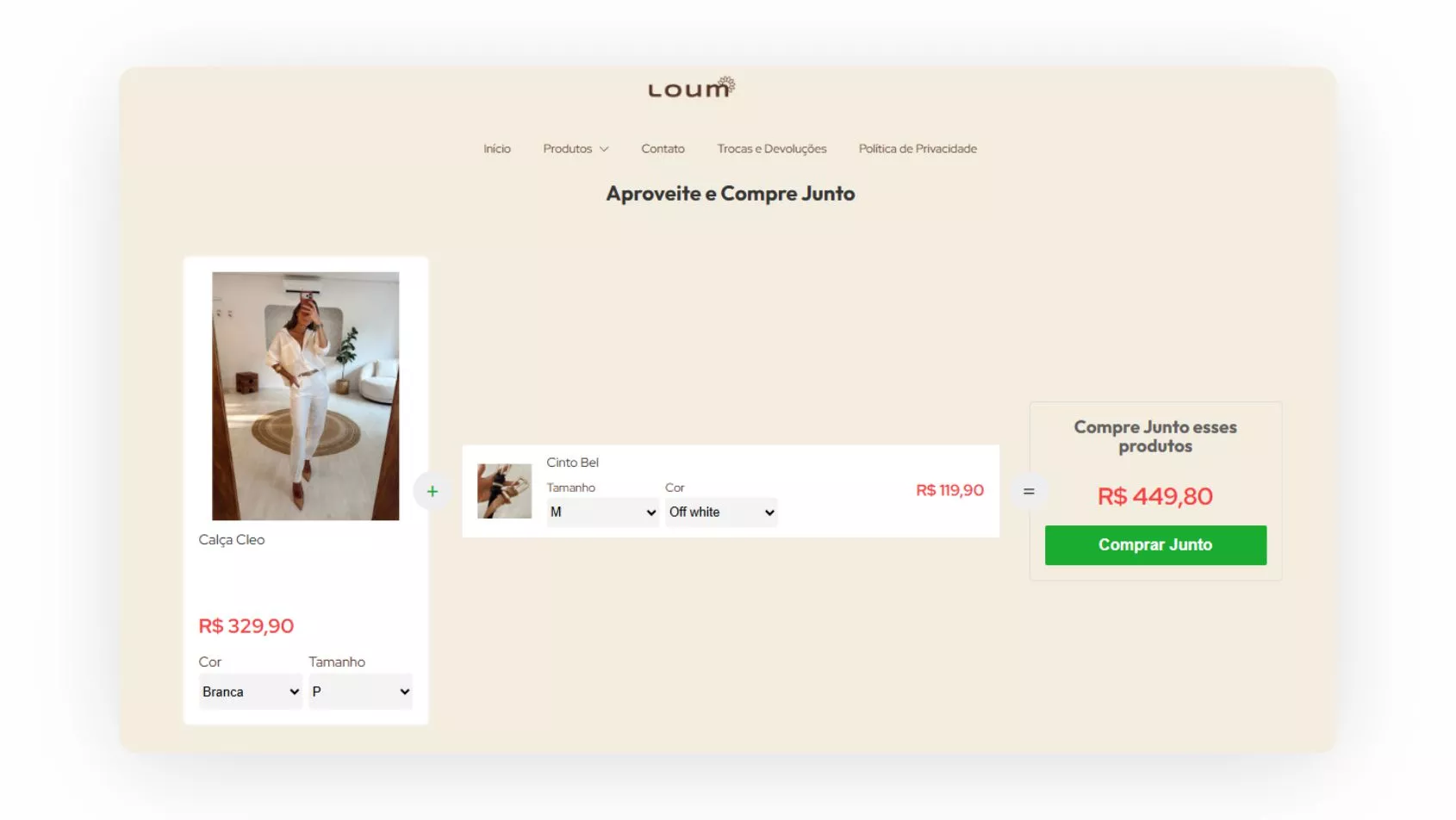 Captura de tela cross sell Loum Brand.