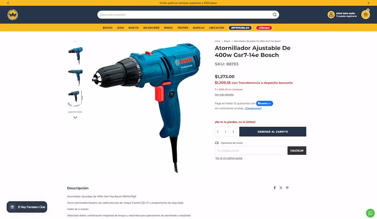 Tienda de El Rey Ferretero en Tiendanube Evolución