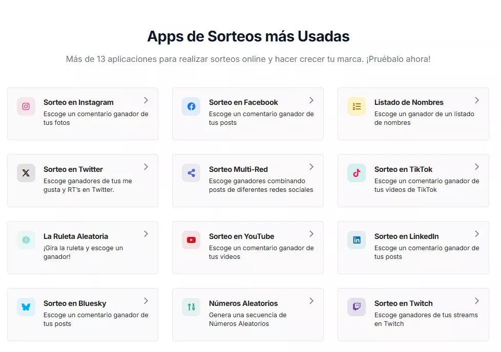 Algunas de las funcionalidades principales de App Sorteos