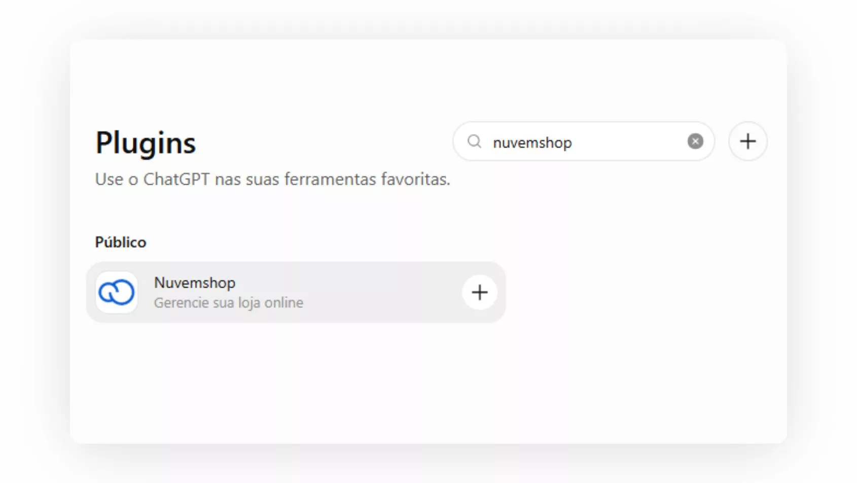 Captura de tela plugin da Nuvemshop no ChatGPT.